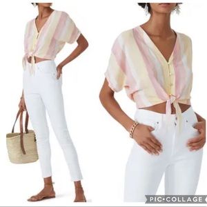 RAILS Thea Stripe Tie-front Blouse In Sunrise Stripe. Size small